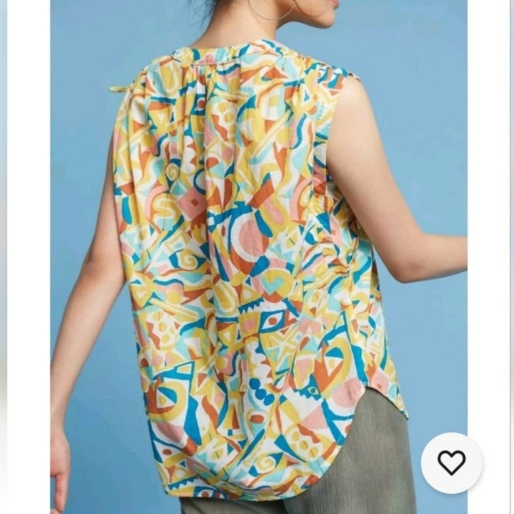 Anthropologie Danielle Kroll Brooklynite Printed Top shirt Medium - Picture 2 of 10